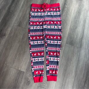 Joyland Fair Isle Pattern Women’s Jogger Pajama Pants - Red and Blue Medium